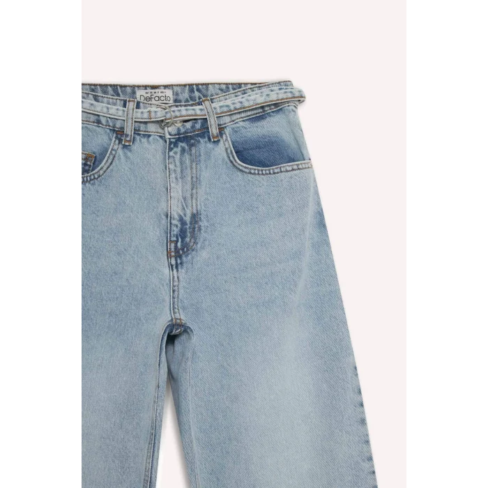 Defacto F2945AXNM39 Mavi Straıght Wıde Yüksek Bel Düz Paça Uzun Jean Yıkamalı Pantolon