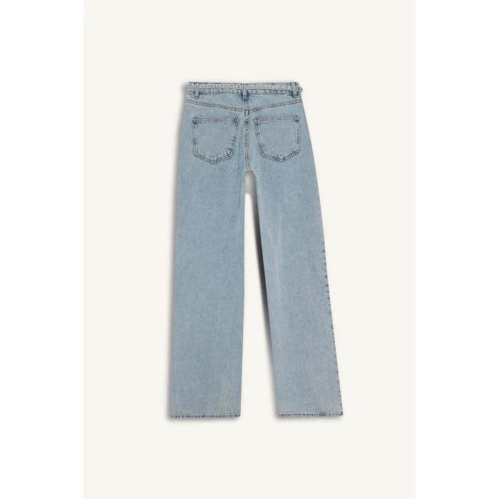 Defacto F2945AXNM39 Mavi Straıght Wıde Yüksek Bel Düz Paça Uzun Jean Yıkamalı Pantolon