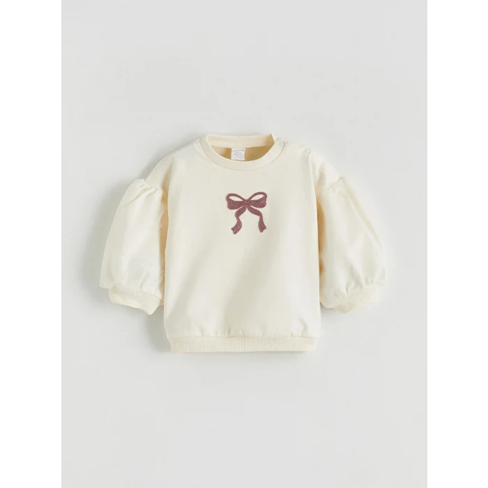 LCW baby Ekru Bisiklet Yaka Kız Bebek Sweatshirt ve Tayt