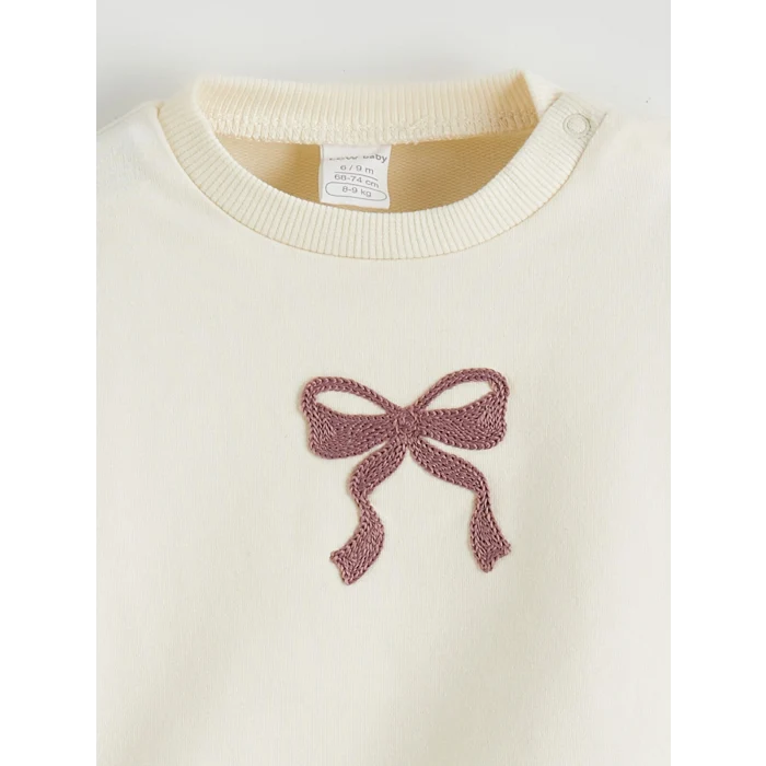 LCW baby Ekru Bisiklet Yaka Kız Bebek Sweatshirt ve Tayt