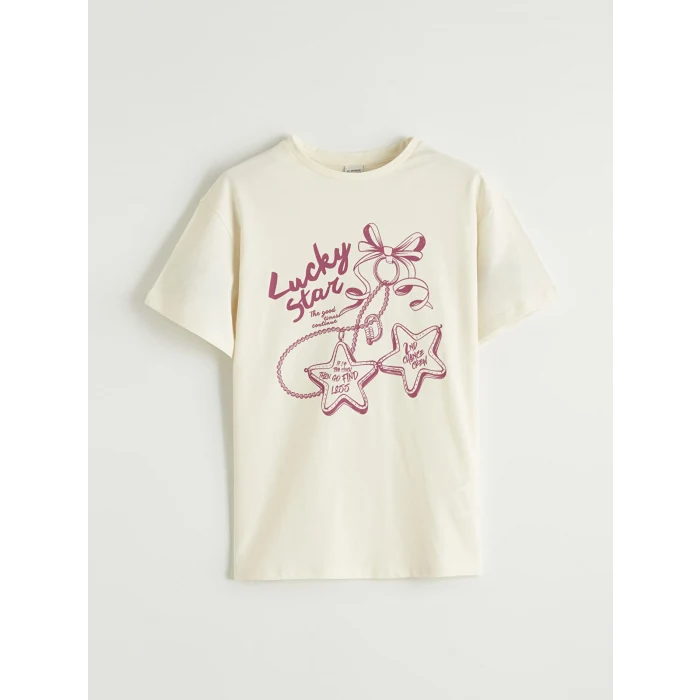 LCW Kids Ekru Baskılı Kız Çocuk Tişört 2li