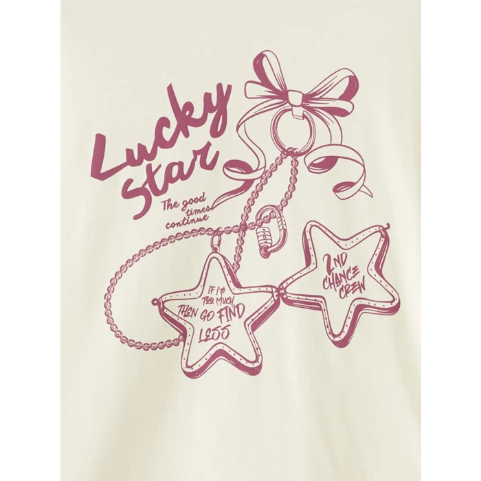 LCW Kids Ekru Baskılı Kız Çocuk Tişört 2li