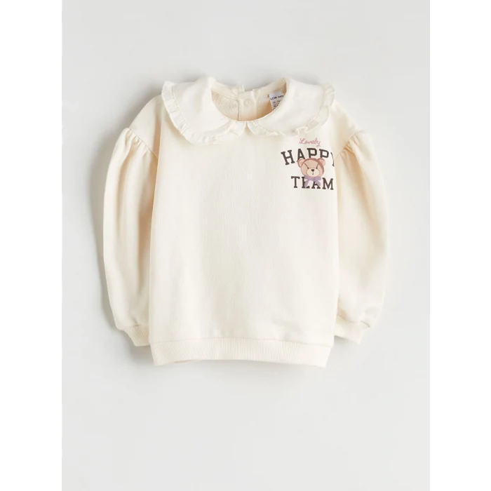 LCW baby Ekru Bebe Yaka Kız Bebek Sweatshirt ve Tayt