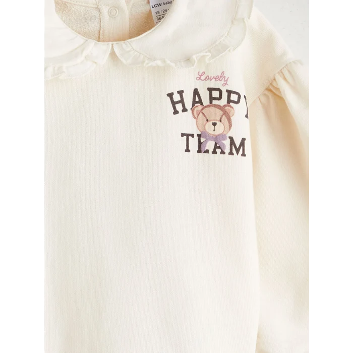 LCW baby Ekru Bebe Yaka Kız Bebek Sweatshirt ve Tayt
