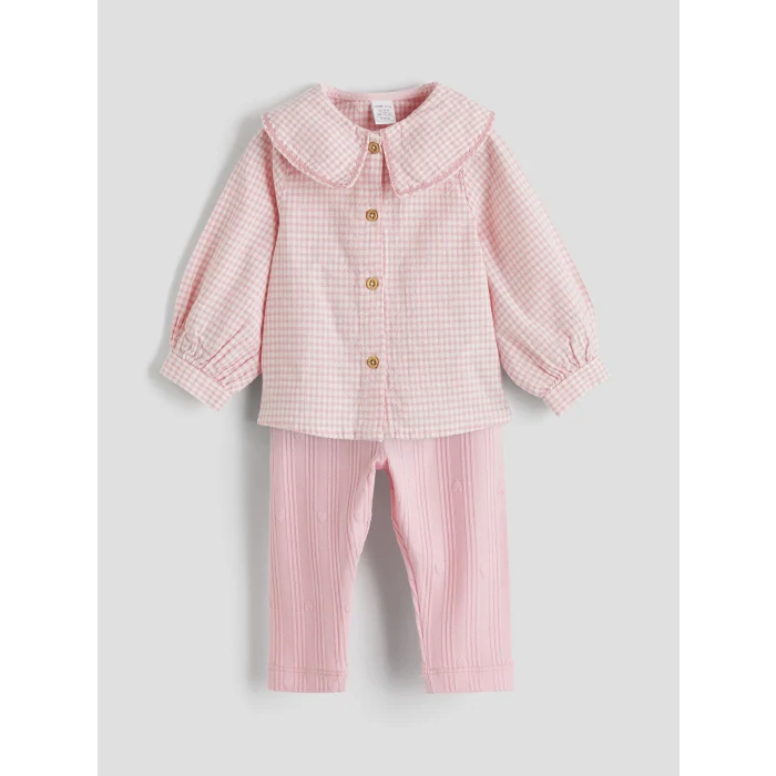 LCW baby Ekru Bebe Yaka Kız Bebek Gömlek ve Tayt