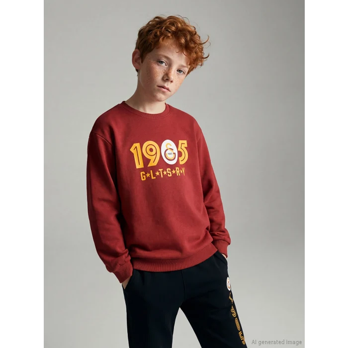 LCW Kids Kırmızı Galatasaray Baskılı Erkek Çocuk Kalın Sweatshirt