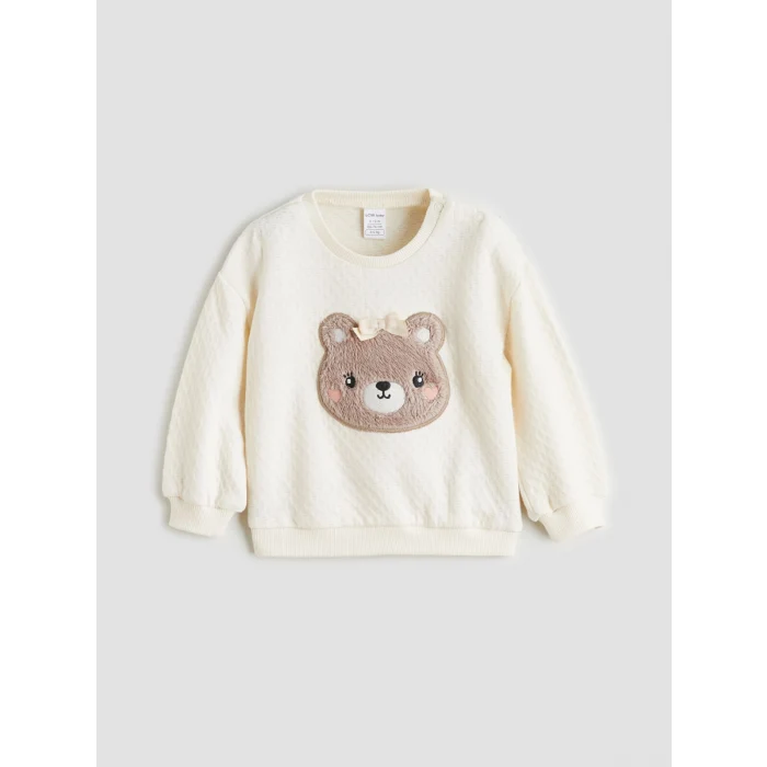 LCW baby Bej Hayvan Figürlü Kız Bebek Sweatshirt ve Pantolon