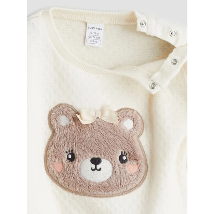 LCW baby Bej Hayvan Figürlü Kız Bebek Sweatshirt ve Pantolon