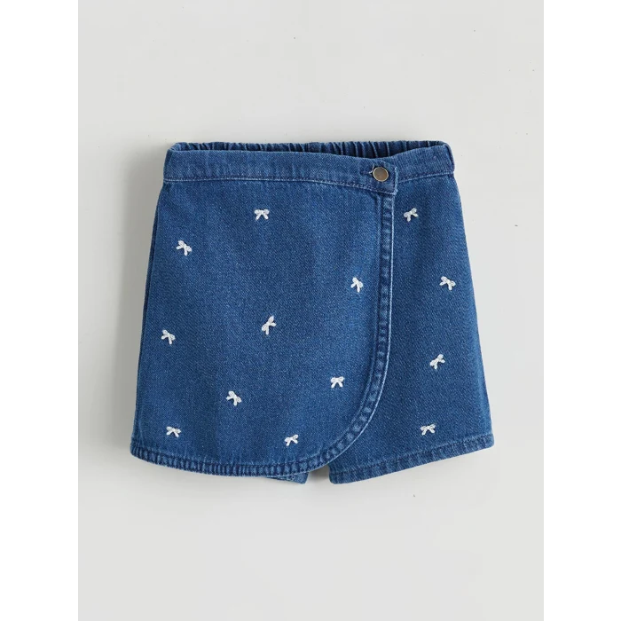 LCW Kids İndigo Kurdele Nakışlı Kız Çocuk Jean Şort
