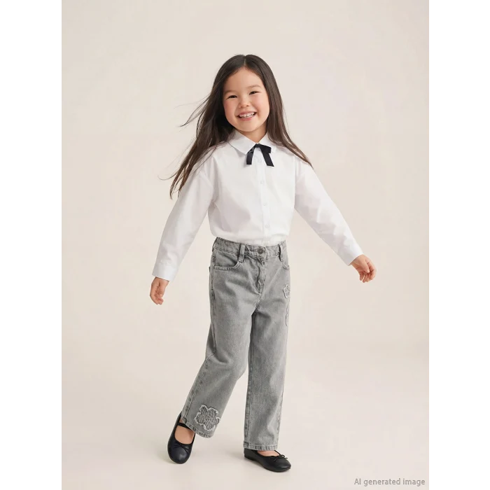 LCW Kids Karışık Regular Fit Nakışlı Kız Çocuk Jean Pantolon