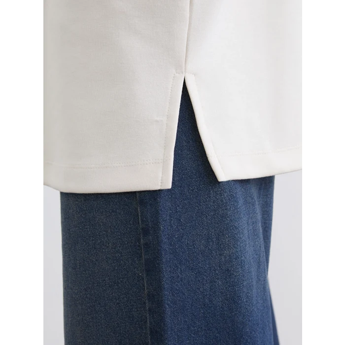 LCW Modest Bej Bisiklet Yaka Oversize Kadın Sweatshirt Tunik