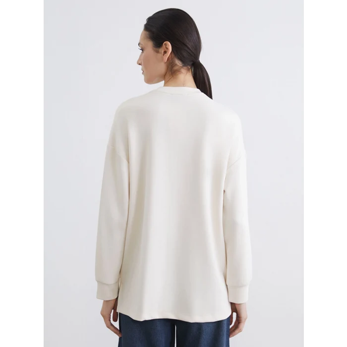 LCW Modest Bej Bisiklet Yaka Oversize Kadın Sweatshirt Tunik