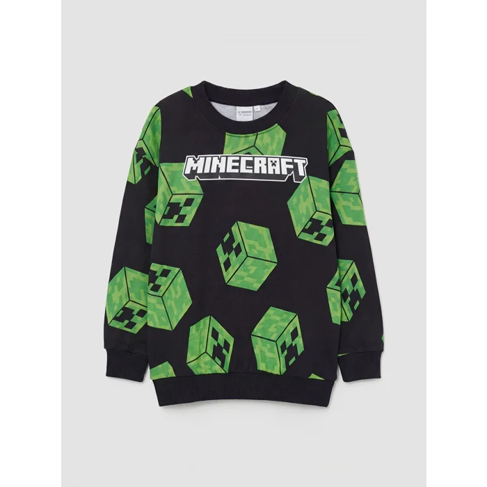 LCW Kids Siyah Minecraft Baskılı Erkek Çocuk Sweatshirt