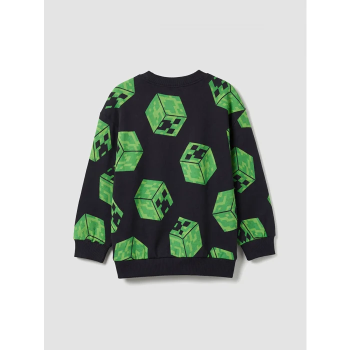 LCW Kids Siyah Minecraft Baskılı Erkek Çocuk Sweatshirt