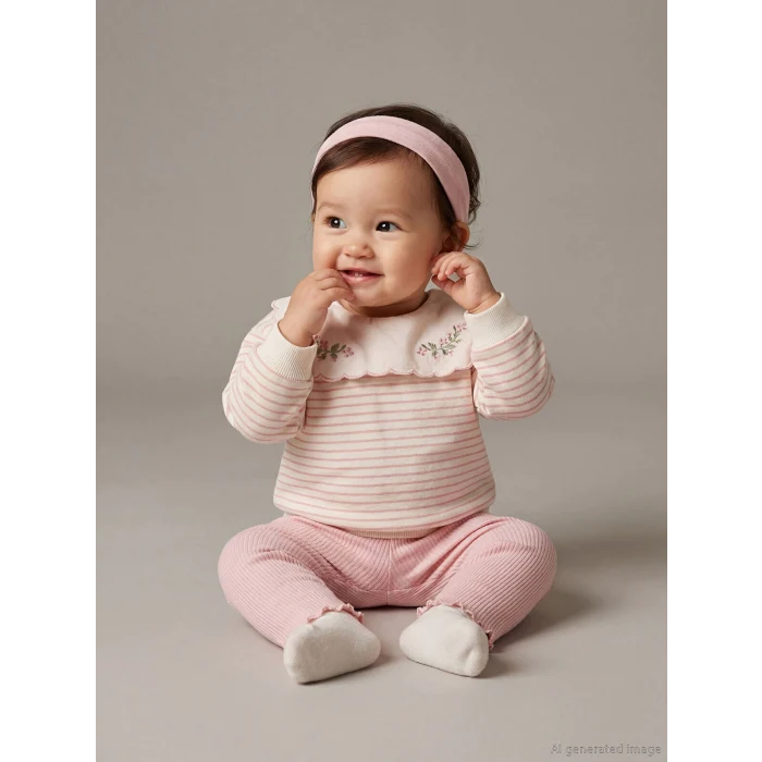 LCW baby Ekru Bebe Yaka Kız Bebek Sweatshirt ve Tayt