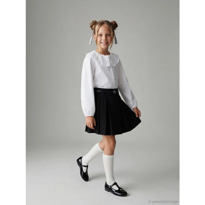 LCW Kids Siyah Pileli Kız Çocuk Şort Etek