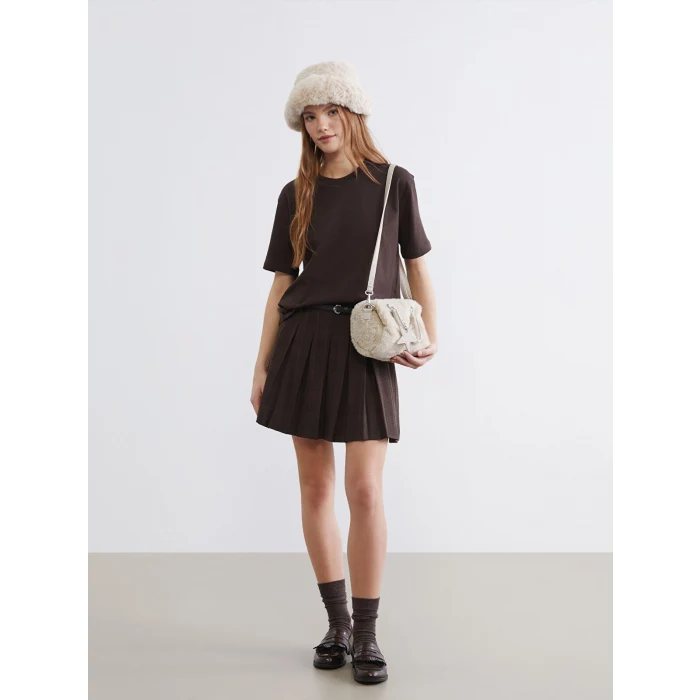 LCW ACCESSORIES Ekru Yıldız Desenli Pelüş Kadın Kol Çantası