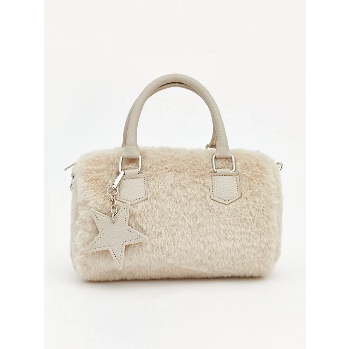 LCW ACCESSORIES Ekru Yıldız Desenli Pelüş Kadın Kol Çantası