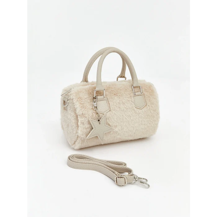 LCW ACCESSORIES Ekru Yıldız Desenli Pelüş Kadın Kol Çantası