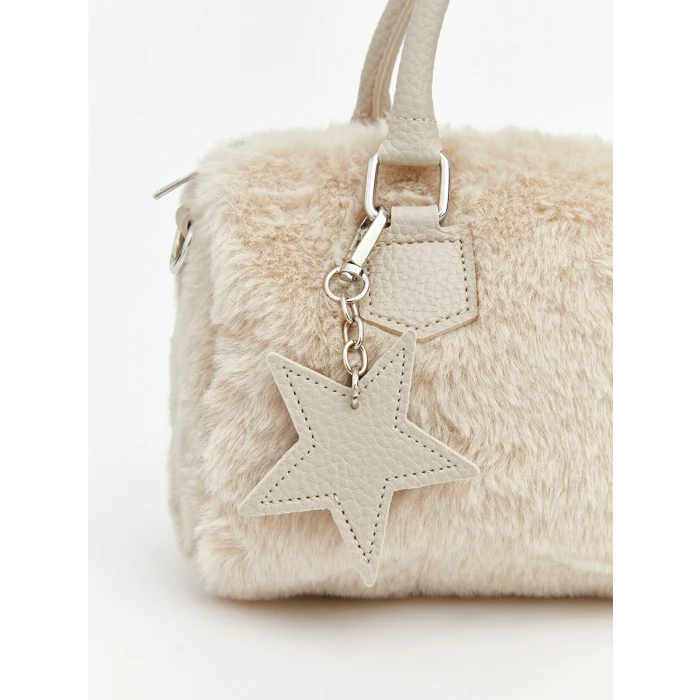 LCW ACCESSORIES Ekru Yıldız Desenli Pelüş Kadın Kol Çantası