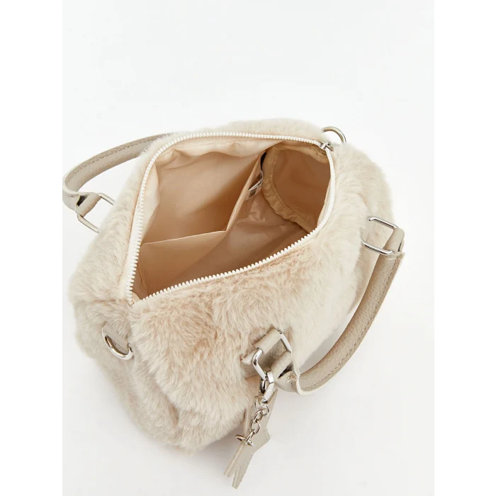 LCW ACCESSORIES Ekru Yıldız Desenli Pelüş Kadın Kol Çantası