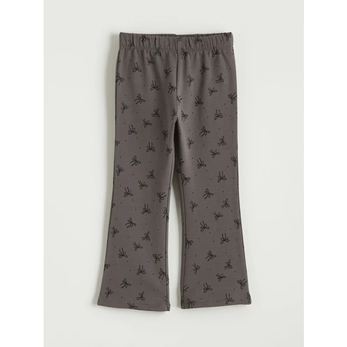 LCW Kids Antrasit Beli Lastikli Fiyonk Baskılı Kız Çocuk İspanyol Paça Tayt