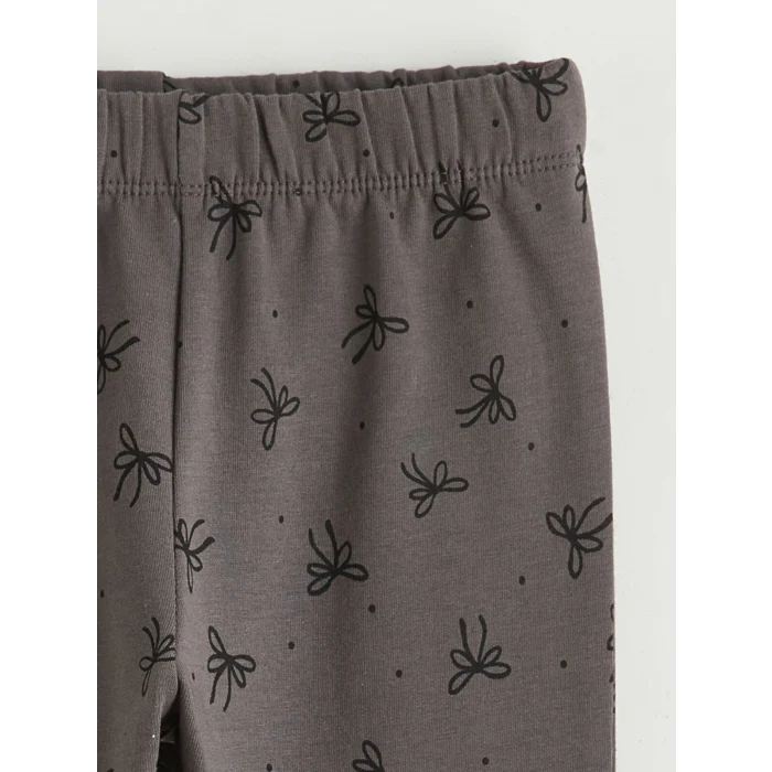 LCW Kids Antrasit Beli Lastikli Fiyonk Baskılı Kız Çocuk İspanyol Paça Tayt