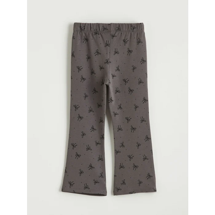 LCW Kids Antrasit Beli Lastikli Fiyonk Baskılı Kız Çocuk İspanyol Paça Tayt