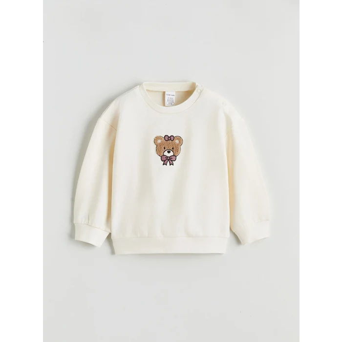 LCW baby Ekru Nakışlı Kız Bebek Sweatshirt ve Tayt