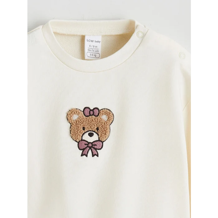 LCW baby Ekru Nakışlı Kız Bebek Sweatshirt ve Tayt