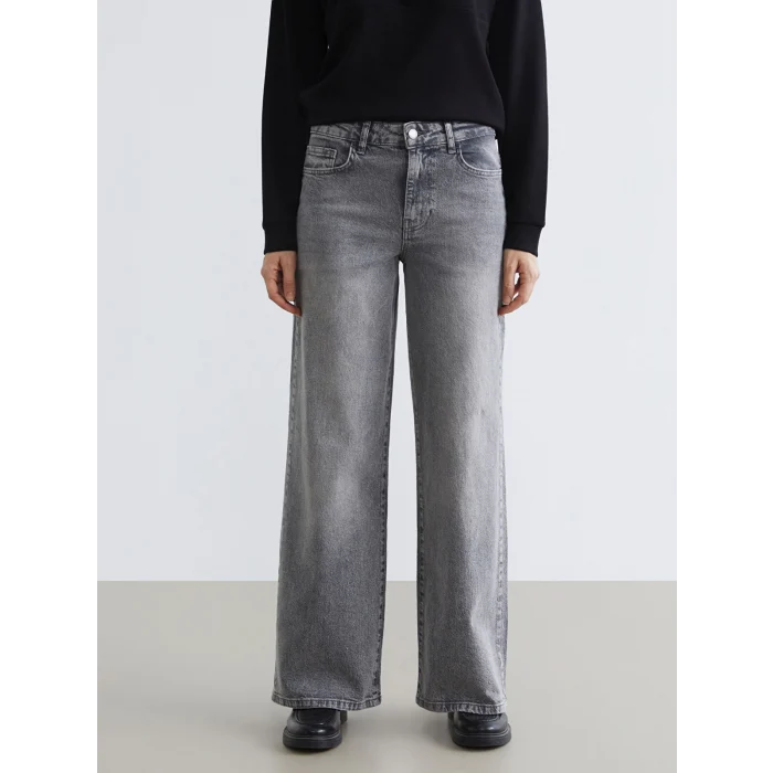 LCW Jeans Gri Wideleg Kadın Jean Pantolon