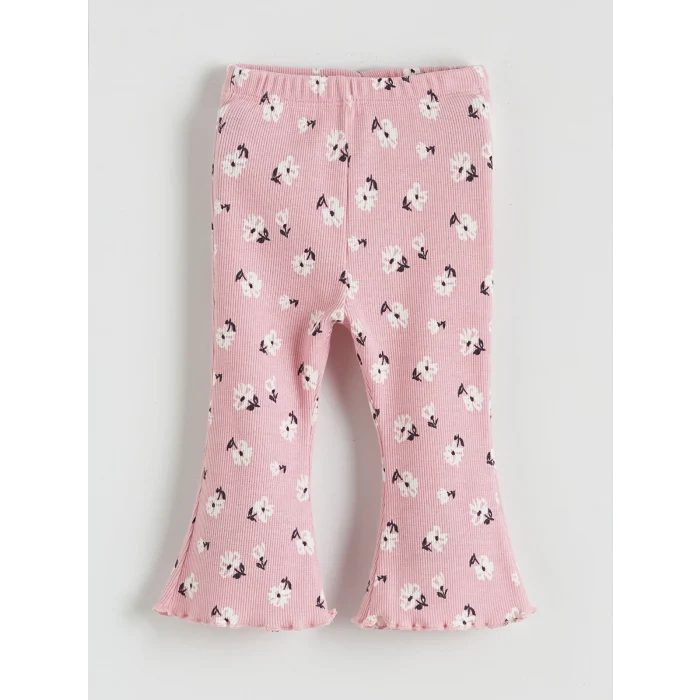 LCW baby Pembe Bisiklet Yaka Çiçekli Kız Bebek Sweatshirt ve Tayt