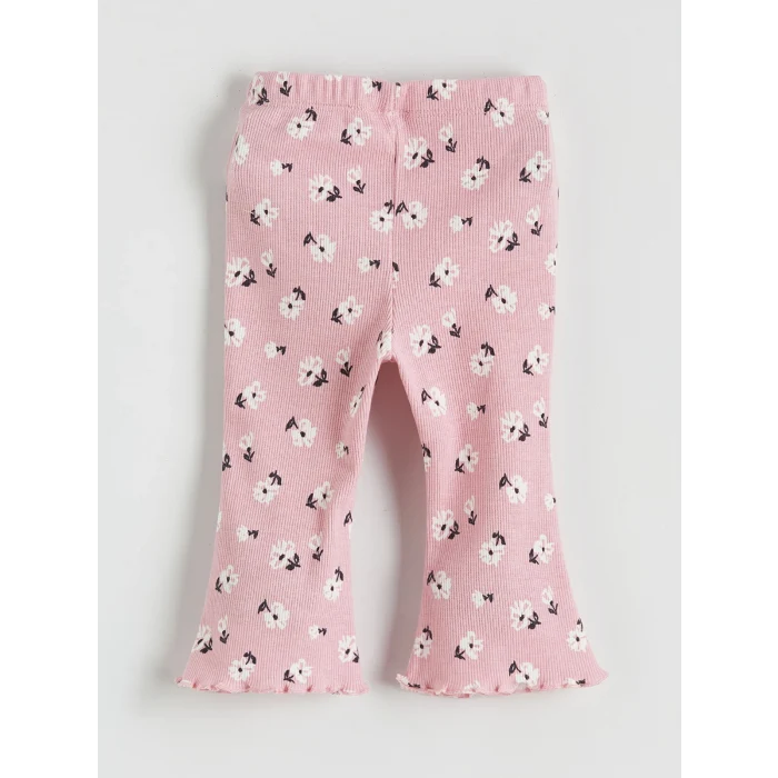 LCW baby Pembe Bisiklet Yaka Çiçekli Kız Bebek Sweatshirt ve Tayt