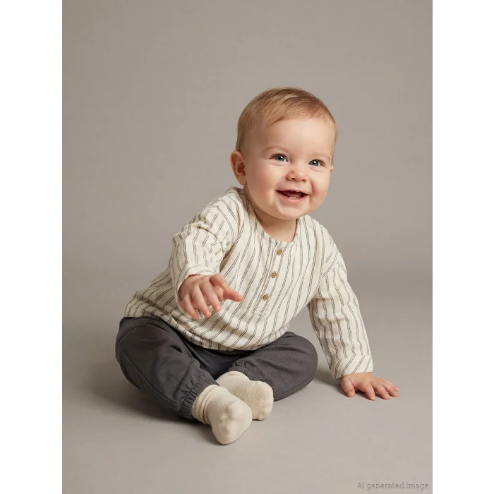 LCW baby Bej Çizgili Erkek Bebek Gömlek ve Pantolon