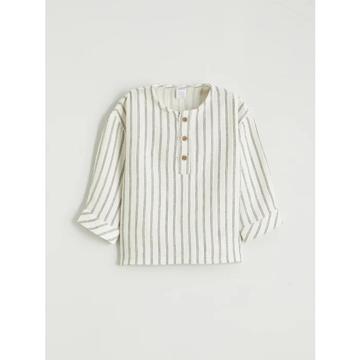 LCW baby Bej Çizgili Erkek Bebek Gömlek ve Pantolon