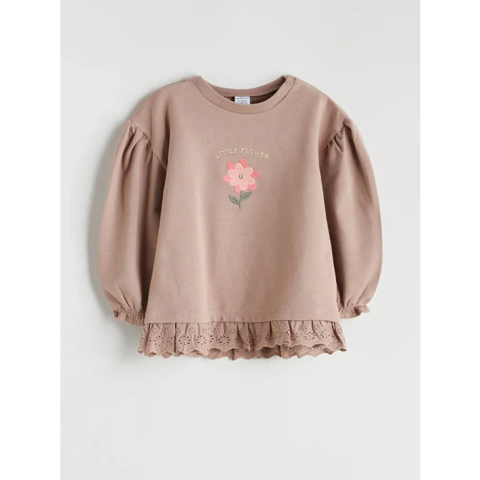 LCW baby Kahverengi Bisiklet Yaka Kız Bebek Sweatshirt ve Tayt