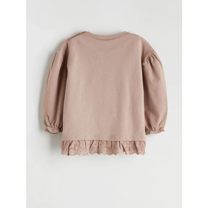 LCW baby Kahverengi Bisiklet Yaka Kız Bebek Sweatshirt ve Tayt