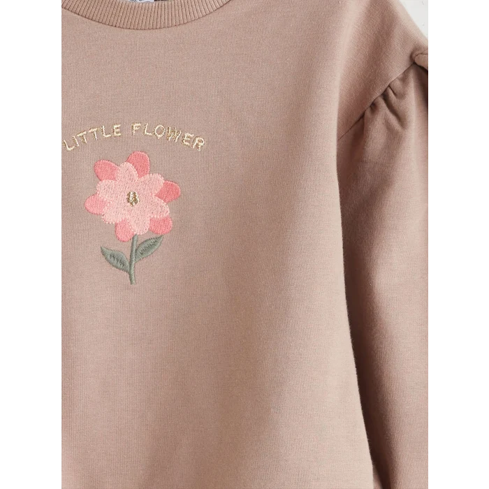 LCW baby Kahverengi Bisiklet Yaka Kız Bebek Sweatshirt ve Tayt