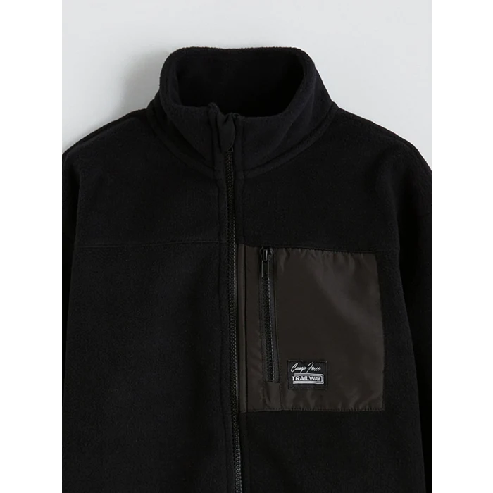 LCW Kids Siyah Dik Yaka Erkek Çocuk Fermuarlı Polar Hırka