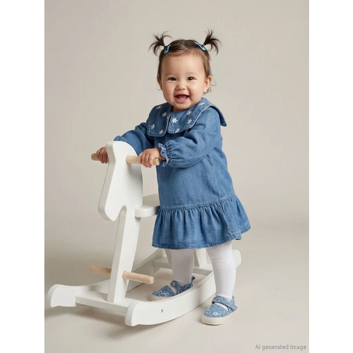 LCW baby Mavi Bebe Yaka Kız Bebek Jean Elbise