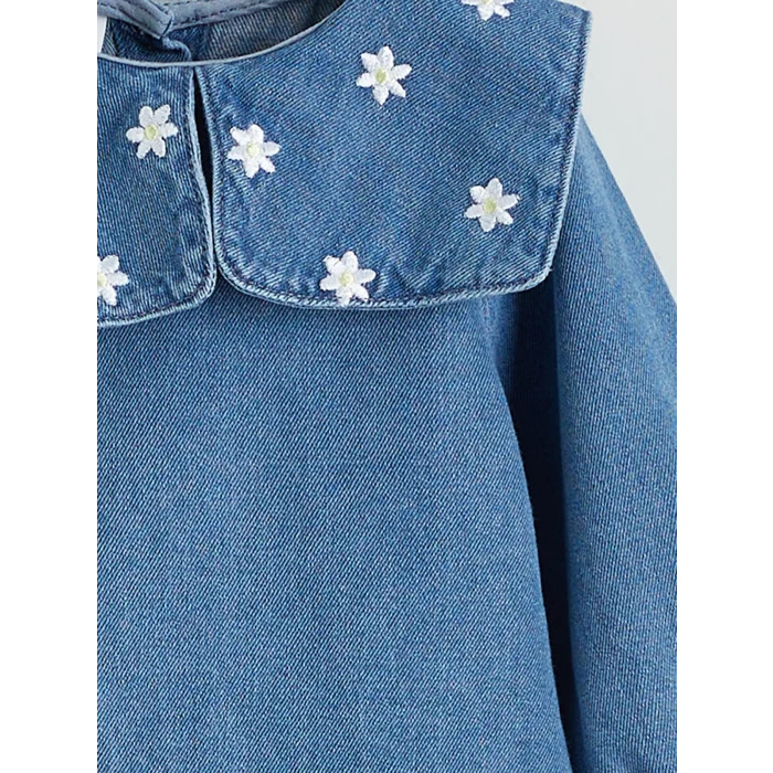 LCW baby Mavi Bebe Yaka Kız Bebek Jean Elbise