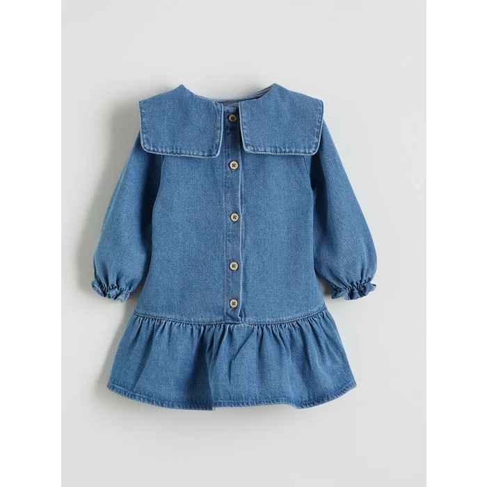 LCW baby Mavi Bebe Yaka Kız Bebek Jean Elbise