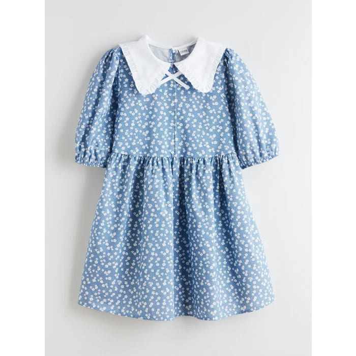 LCW Kids Mavi Bebe Yaka Çiçekli Kız Çocuk Elbise