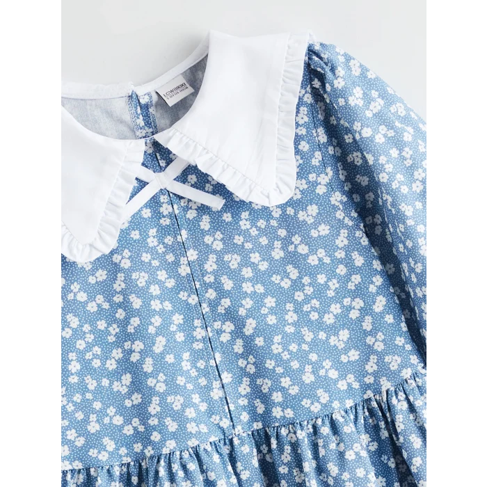 LCW Kids Mavi Bebe Yaka Çiçekli Kız Çocuk Elbise