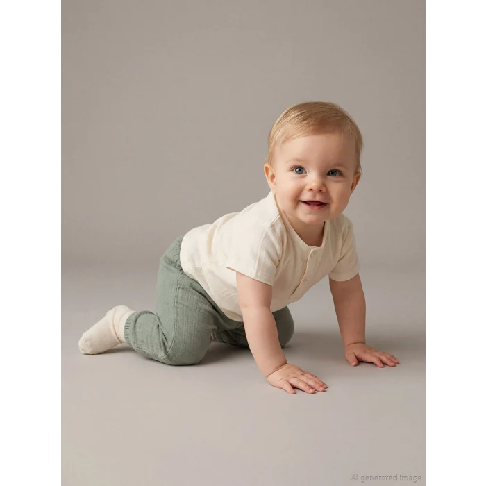 LCW baby Ekru Erkek Bebek Müslin Tişört ve Pantolon