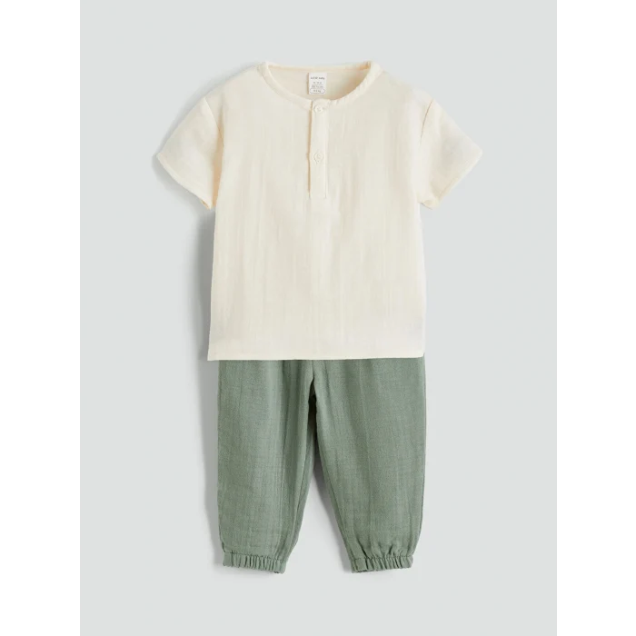 LCW baby Ekru Erkek Bebek Müslin Tişört ve Pantolon