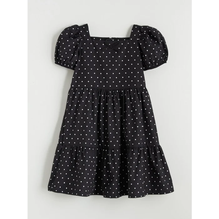 LCW Kids Siyah Kare Yaka Puantiyeli Kız Çocuk Elbise