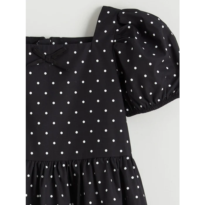 LCW Kids Siyah Kare Yaka Puantiyeli Kız Çocuk Elbise