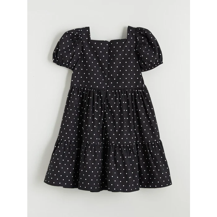 LCW Kids Siyah Kare Yaka Puantiyeli Kız Çocuk Elbise