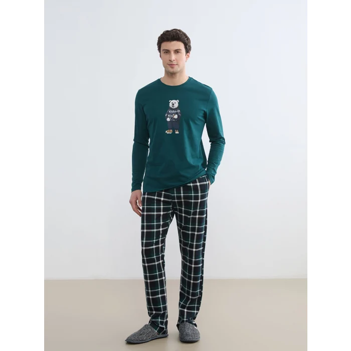 LC WAIKIKI Lacivert Standart Kalıp Ayı Teddy Baskılı Erkek Pijama Takım